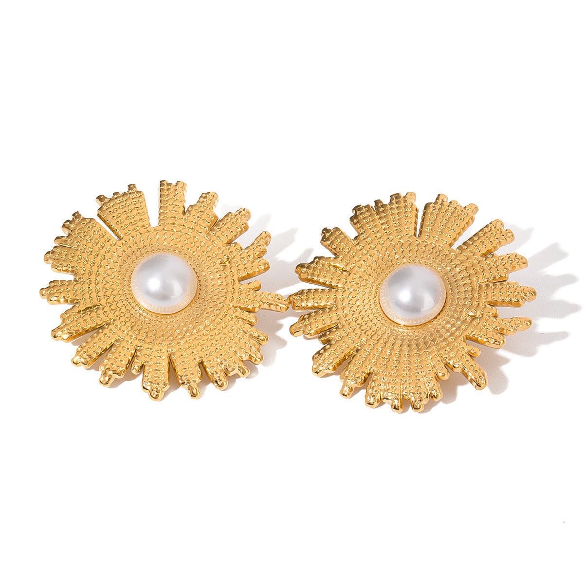 Boucles d'oreilles en coquillage de perles en acier inoxydable martelé