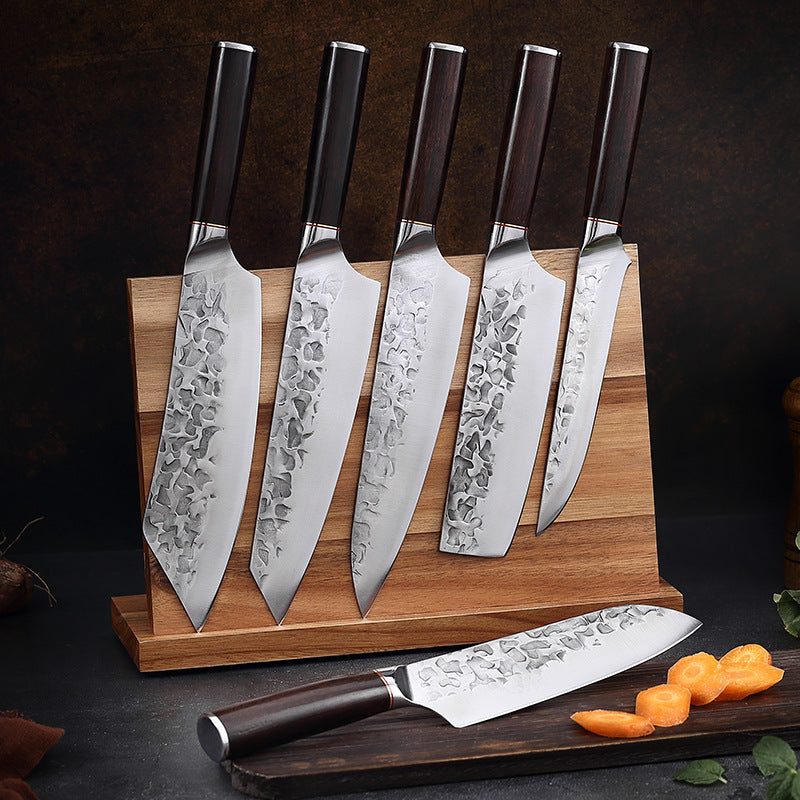 Hand Forged Chef's Knife Hammer Pattern Western Knife Set