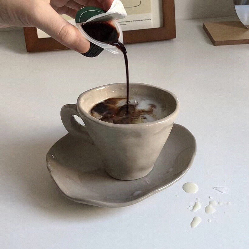 Irregular Retro Ceramic Coffee Cup Saucer Milk Mug