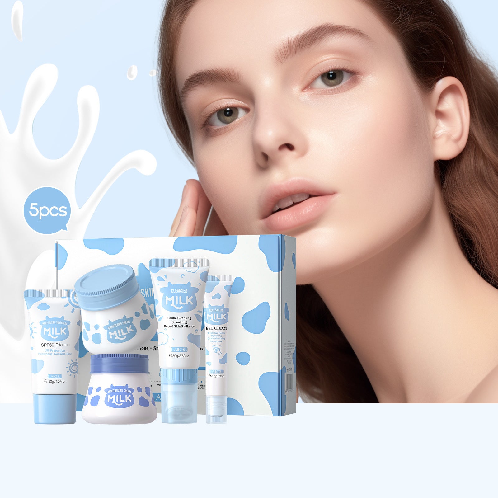 Ensemble de 5 produits de soin hydratant pour le visage au lait