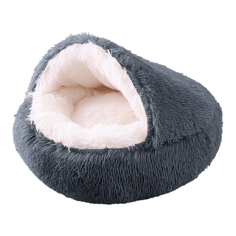 Lit rond semi-fermé en peluche à double usage pour animaux, demi-pack, sommeil profond