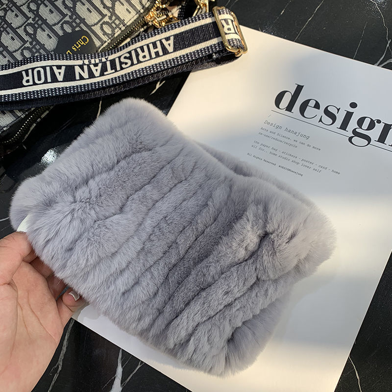 Rex Rabbit Fur Bandana Women's Winter Elastic Net Scarf Hair Band Wild Grass Plush Headband Children's Scarf