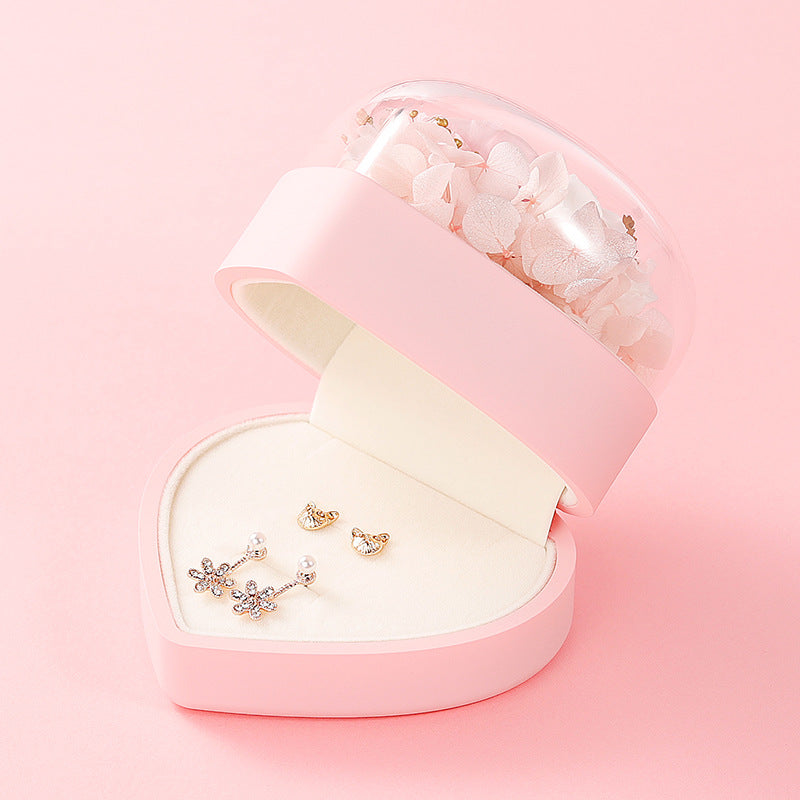 Boîte Cadeau Saint-Valentin Boîte à Bijoux Fleur Fraîche Éternelle en Forme de Cœur