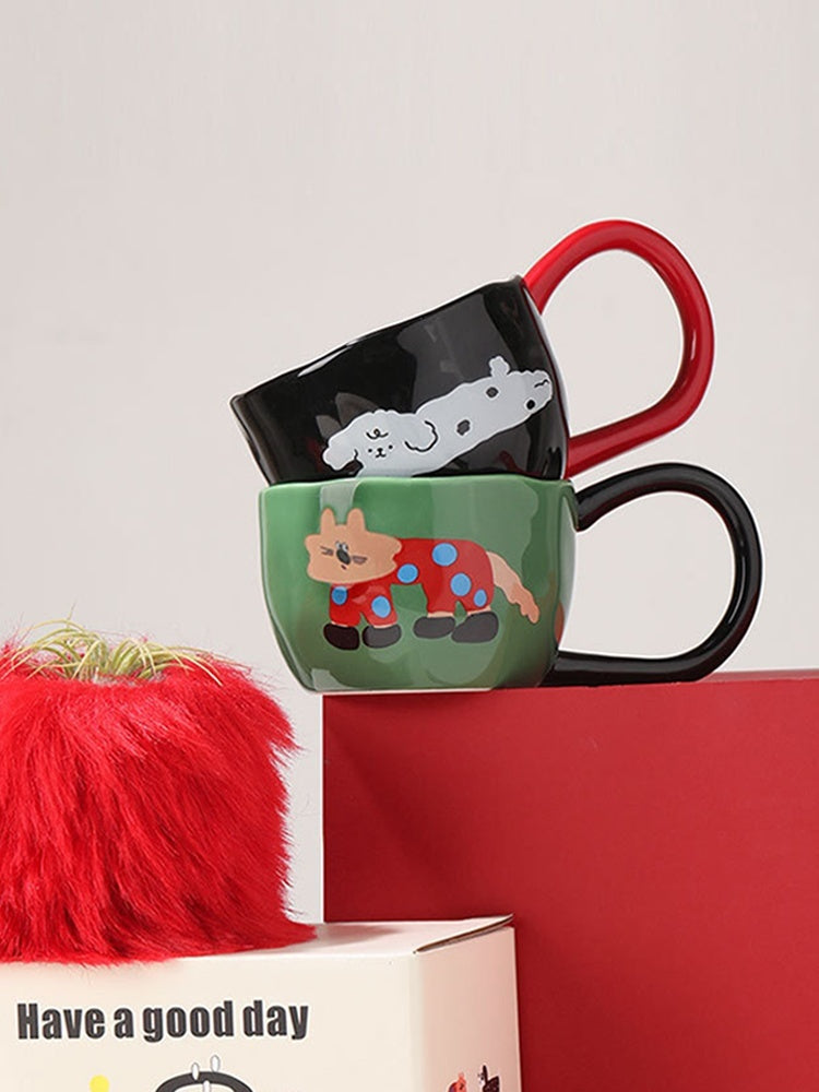 Cute Cartoon Milk Oatmeal Couple Coffee Mug Cup