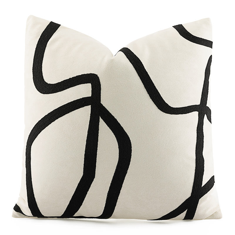 Suede Black And White Towel Embroidered Abstract Line Sofa Waist Pillowcase