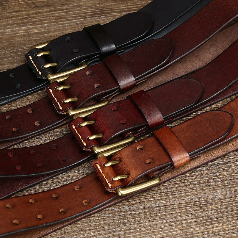 Men's Leather Belt Double Pin Buckle