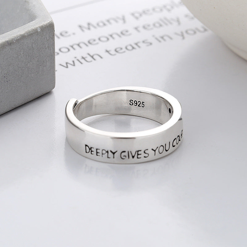 Bague en argent S925, style simple, lettres anglaises, tempérament artistique