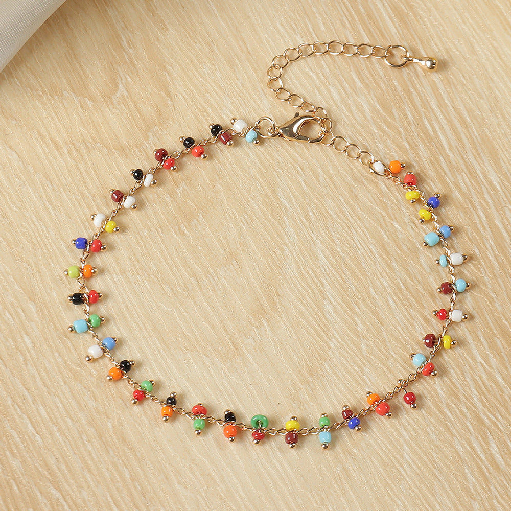 Chevillère bohème ethnique en perles de riz colorées