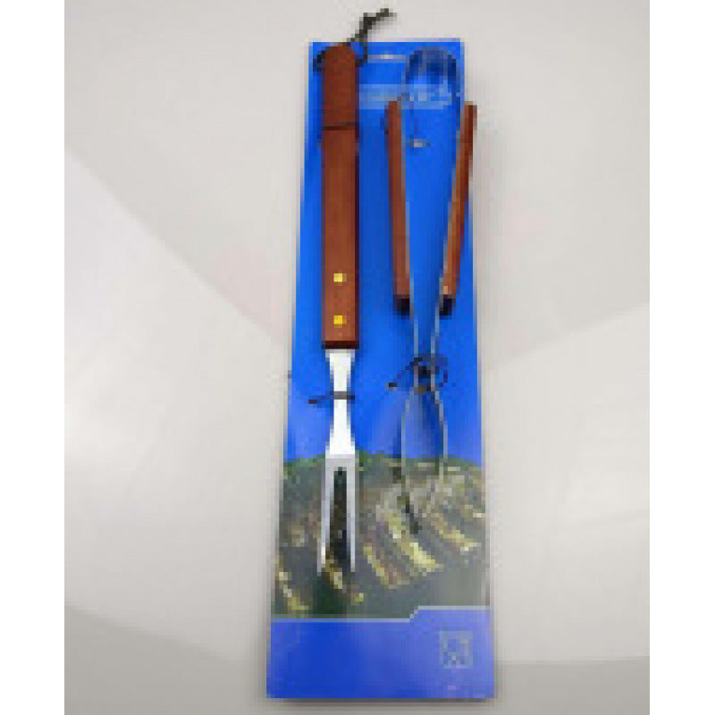 Ensemble de 3 ustensiles de barbecue en acier inoxydable avec manche en bois : spatule, fourchette et pince
