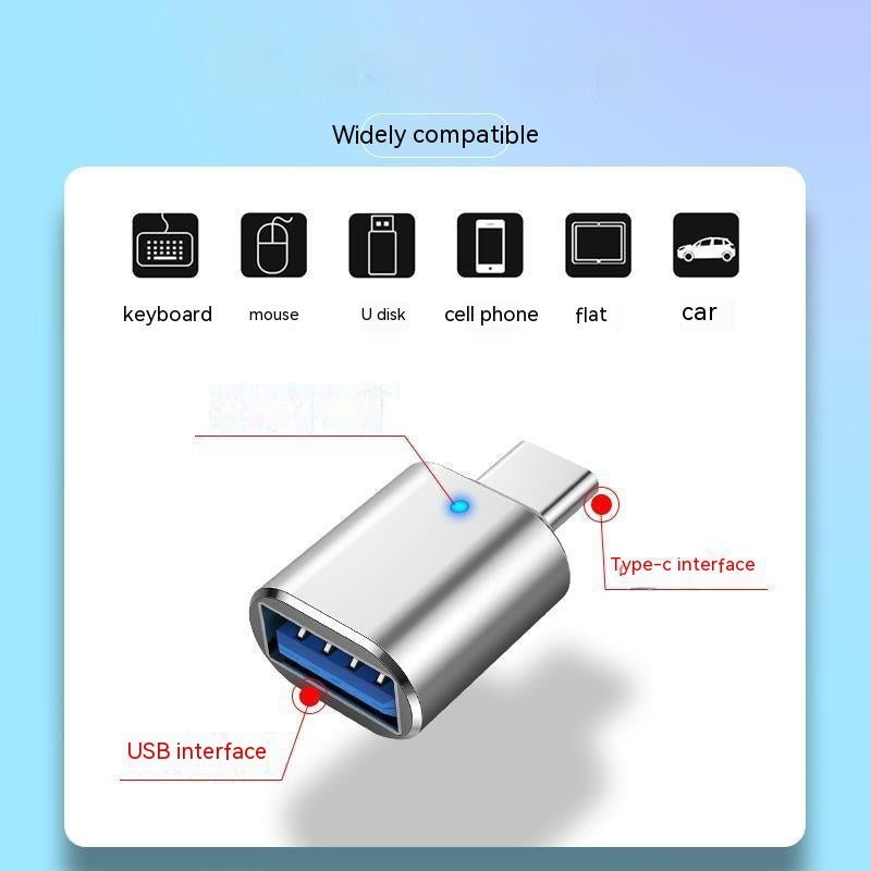 Adaptateur OTG Type-C vers USB 3.0 avec voyant lumineux pour téléphone portable, souris, clavier, carte son, chargeur de voiture