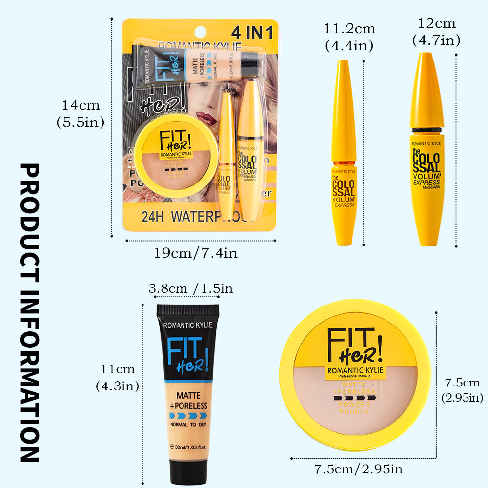 Kit de Maquillage Fond de Teint Anti-Cernes Poudre Bronzante 4 en 1