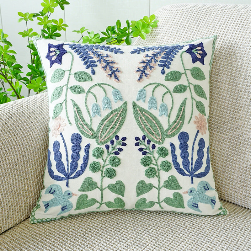 Green Fresh Tulip Pillow Cover Simple Embroidery Flower Sofa And Bed Cushions Office Lumbar Cushion