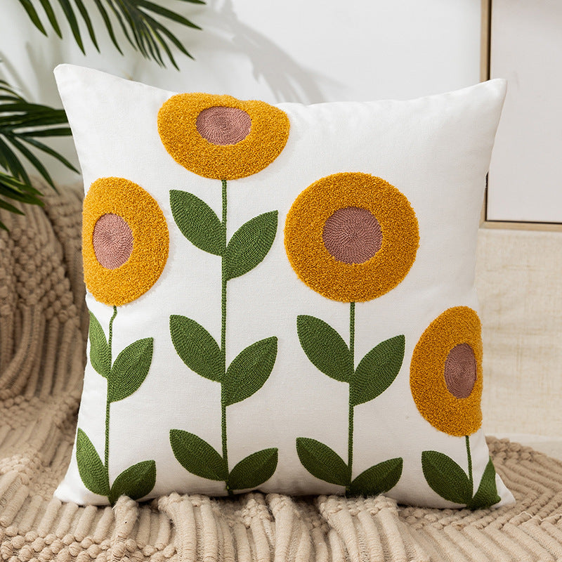 Pastoral Style Home Sofa Cushion Flower Embroidery Pillow Cover