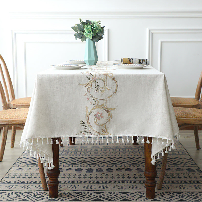 Household Rectangular Cotton And Linen Embroidered Tablecloth
