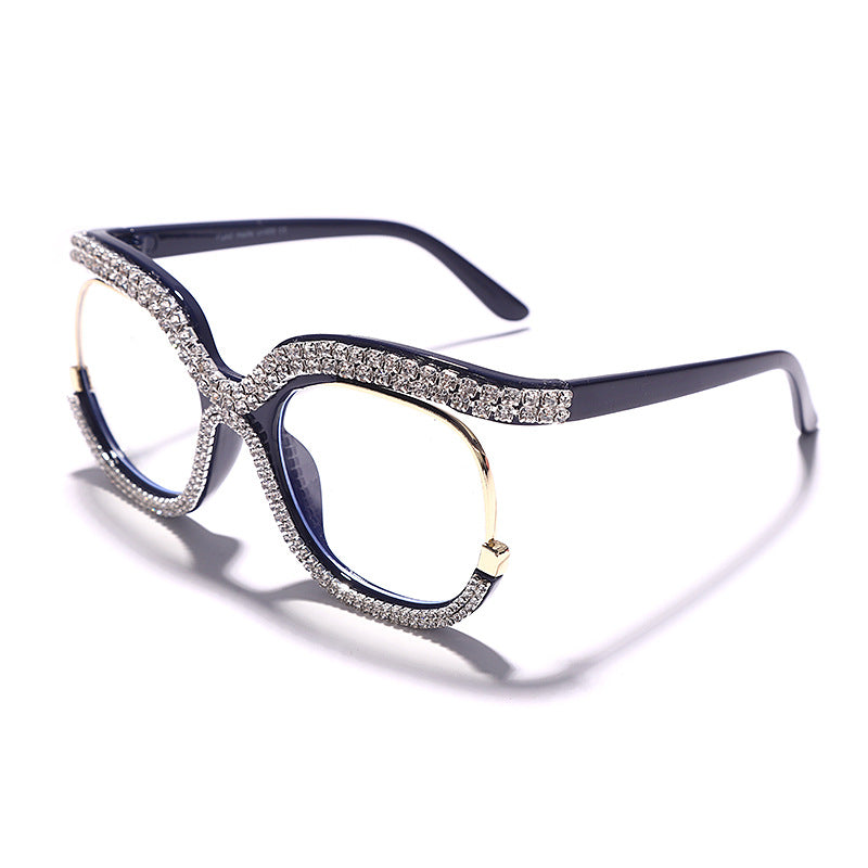 Lunettes de soleil de luxe personnalisées en diamant coloré grande monture ronde
