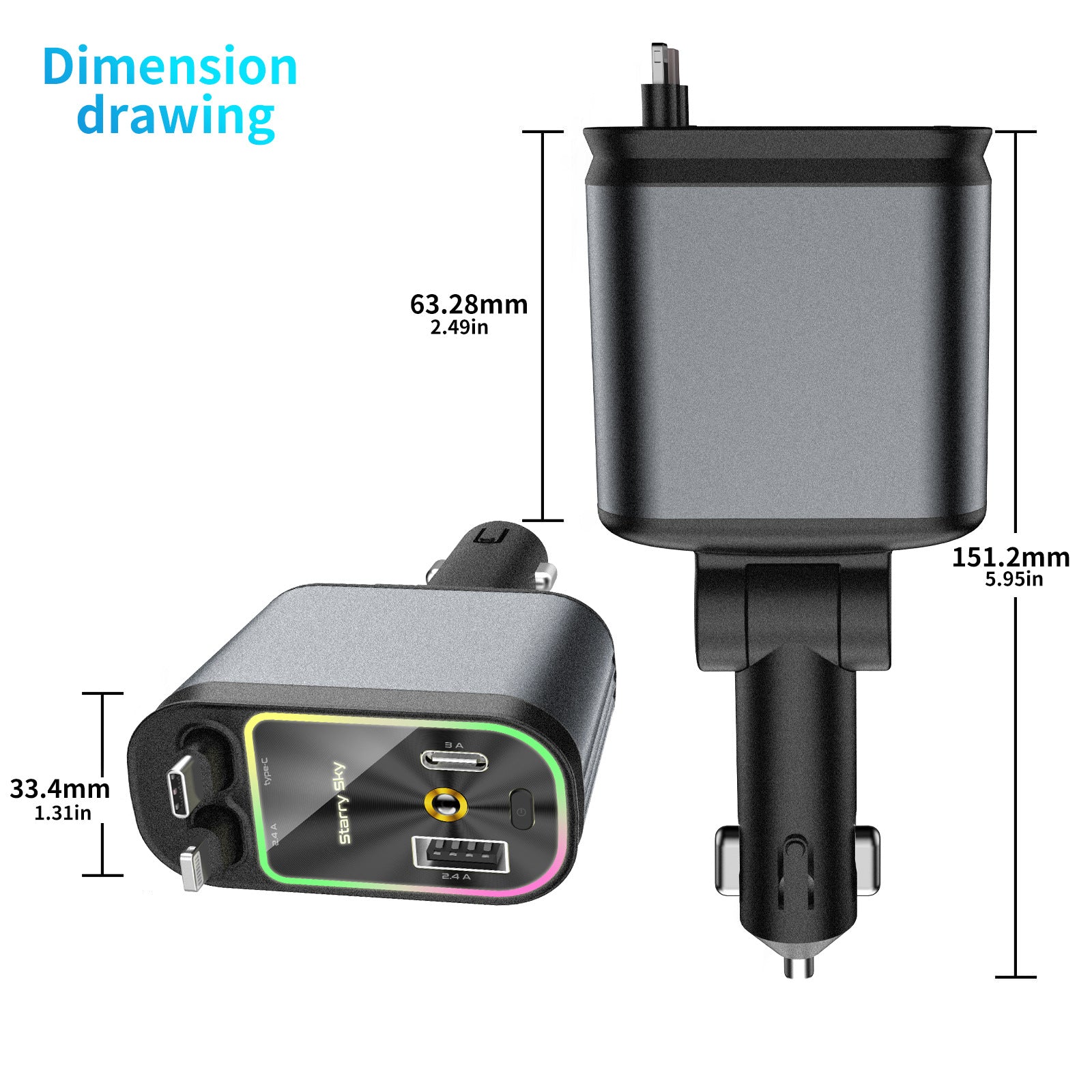 Flexible Wire Four-in-one Cigarette Lighter Starry Sky Ambience Light Car Charger
