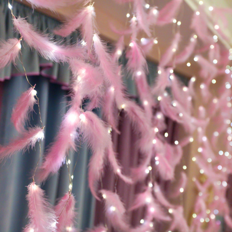 Indoor Decorative Feather Led Copper Wire Curtain Light