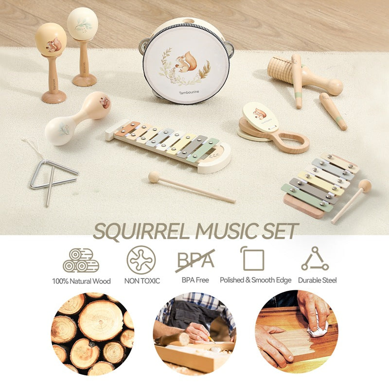 Baby Early Education Wooden Biteable Musical Instrument Toy Suit