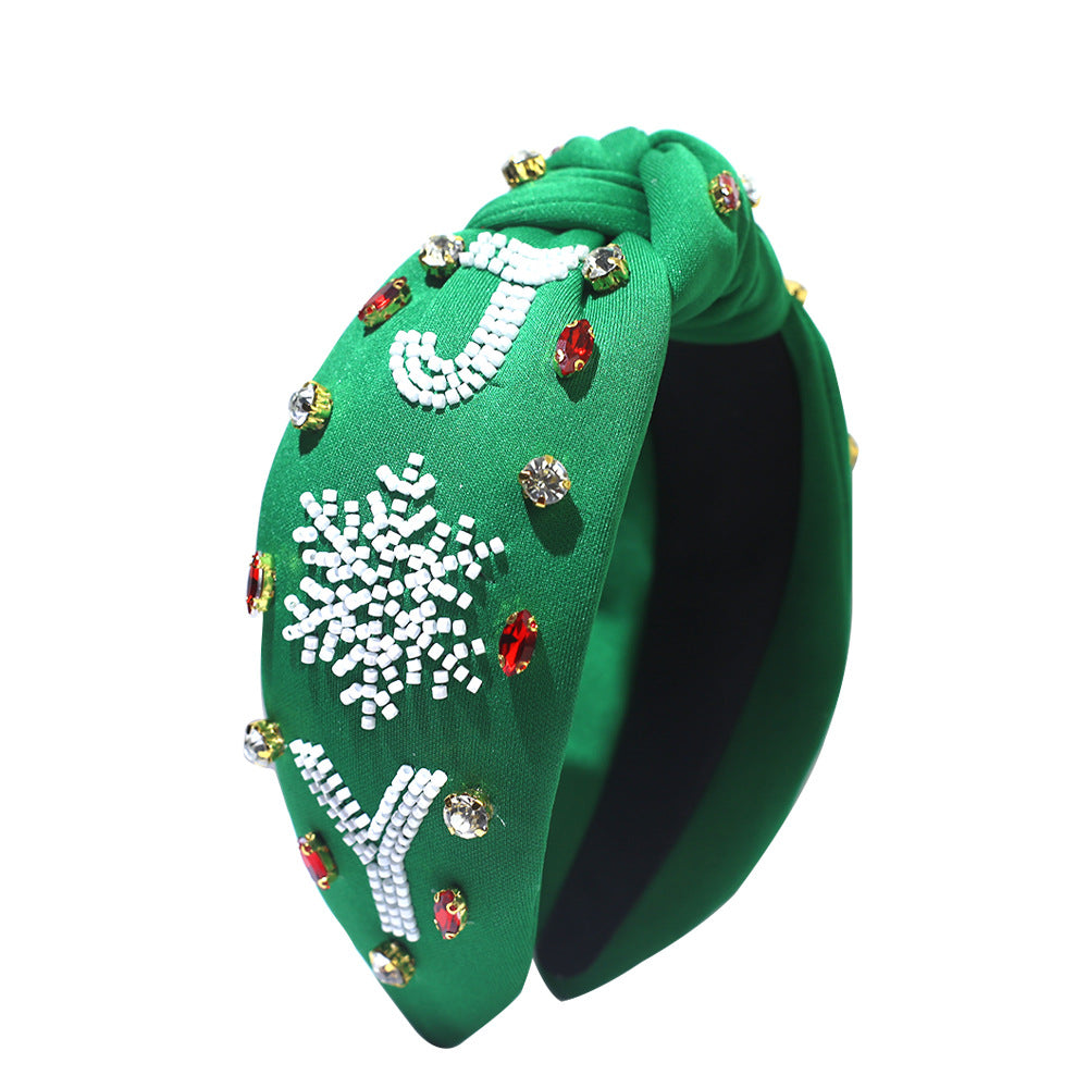 Serre-tête de Noël flocon de neige, strass, perles nouées, bandeau large, accessoires pour cheveux