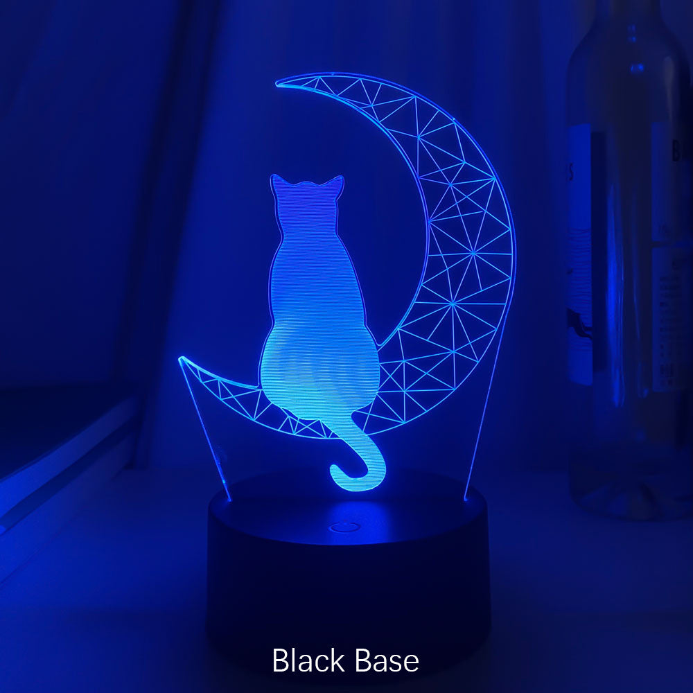 3D Led Light Moon And Cat Shape Acrylic Decorative Interior Light