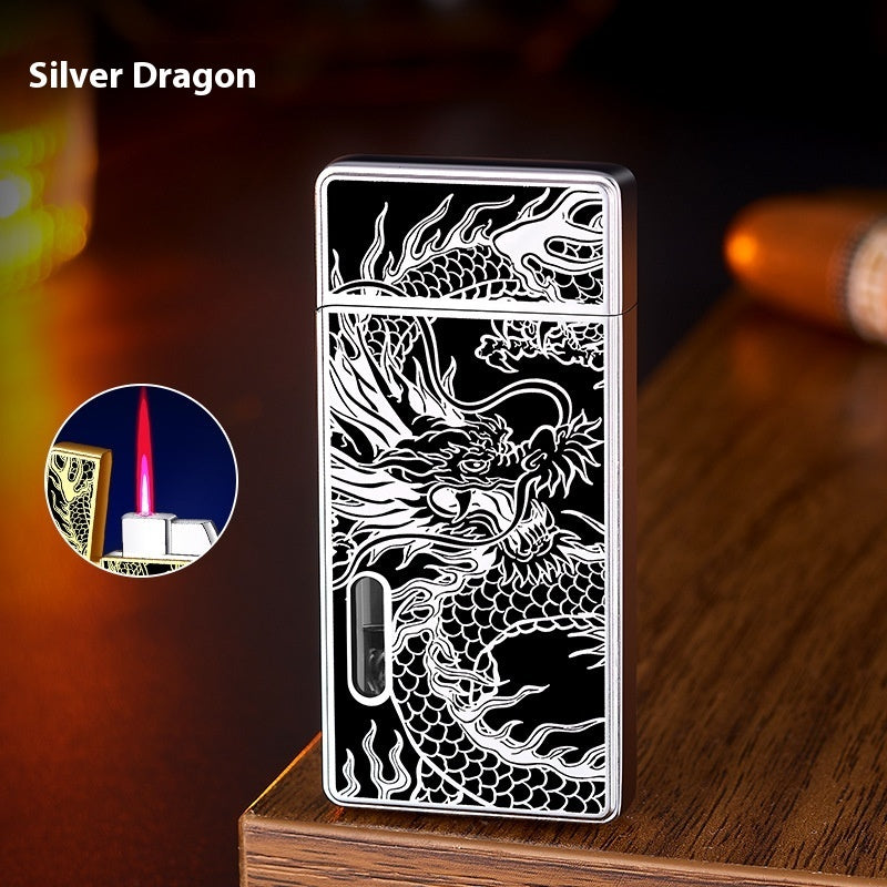 See-through Transom Red Flame Gas Lighters Metal Windproof