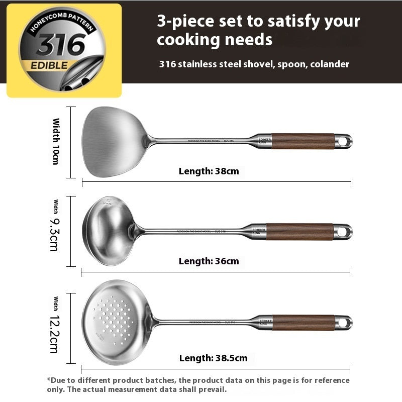 316 Stainless Steel Household Large Cooking Spoon Colander Rosewood Handle Set Rack