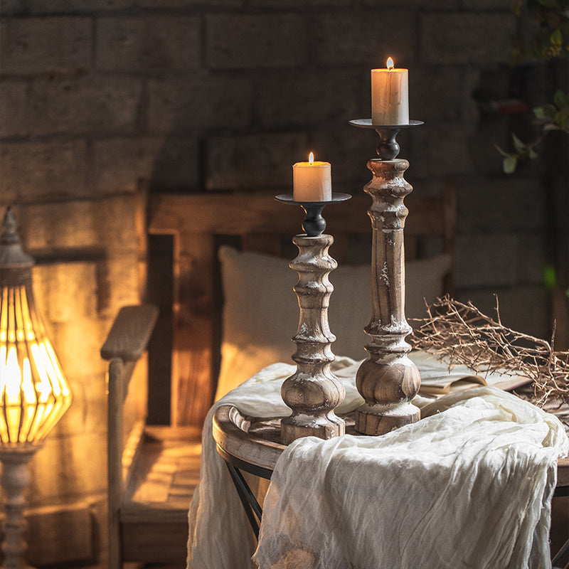 American Retro Solid Wood Wrought Iron Candle Holder Ornaments