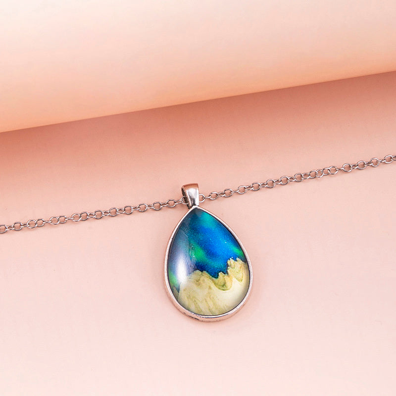 Collier en verre étoilé Montagnes Aurore de mode, pendentifs en forme de goutte d'eau argentés pour femmes et filles, bijoux esthétiques