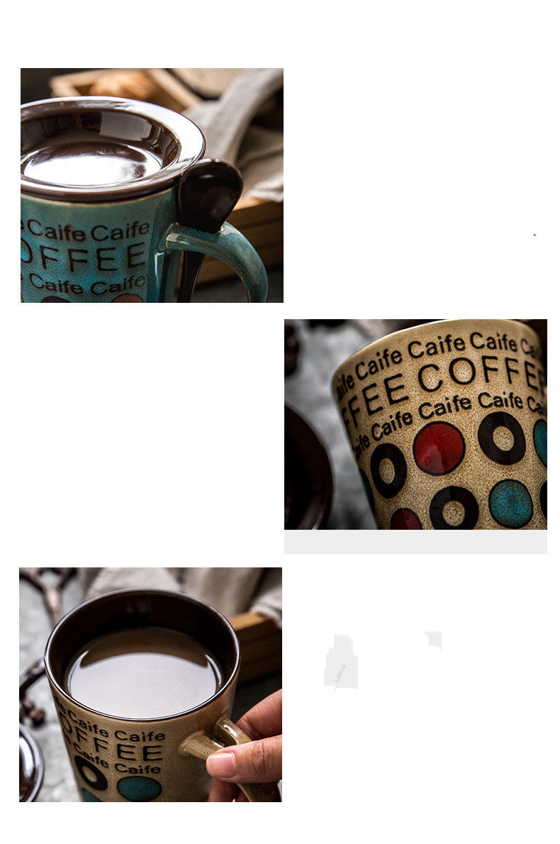Trendy Ceramic Coffee Cup With Lid Spoon