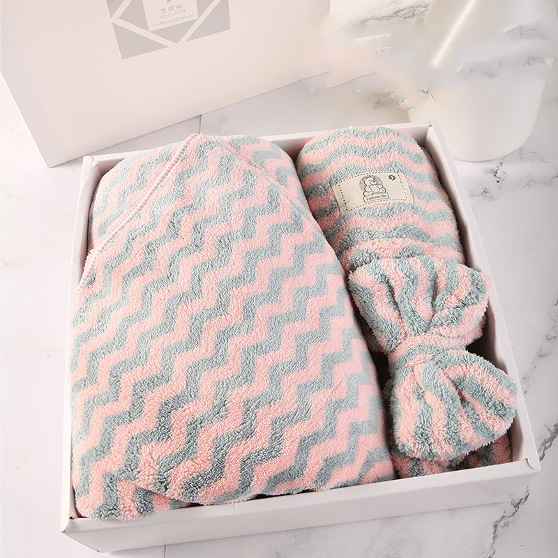 Household Simple Coral Fleece Dry Hair Towel Bath Band Set