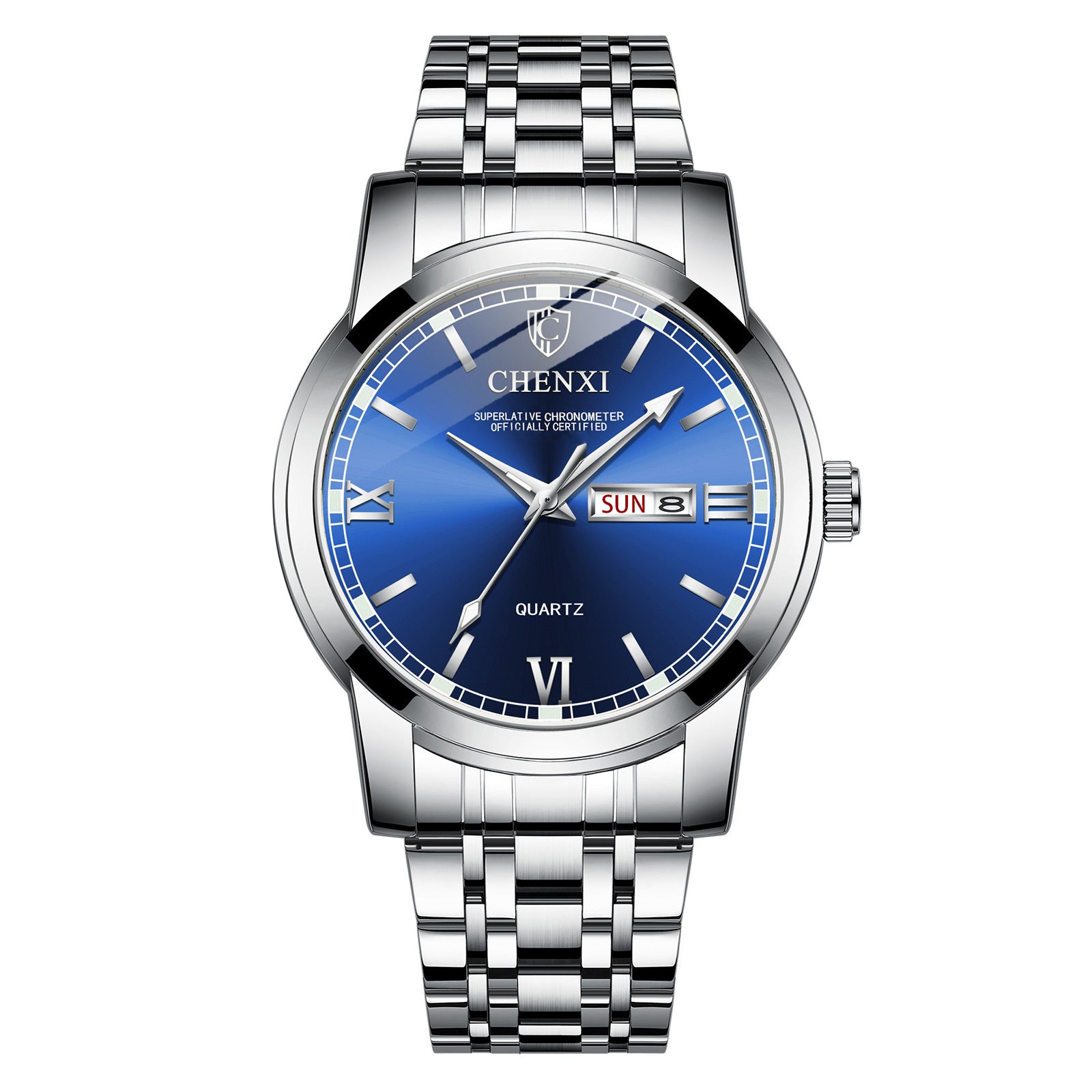 Double Calendar Luminous Waterproof Steel Belt Positive Watch