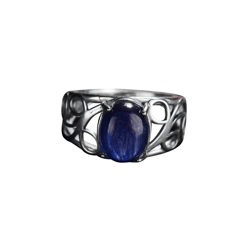 Retro Natural Gemstone Ring Hollow Pattern Ring