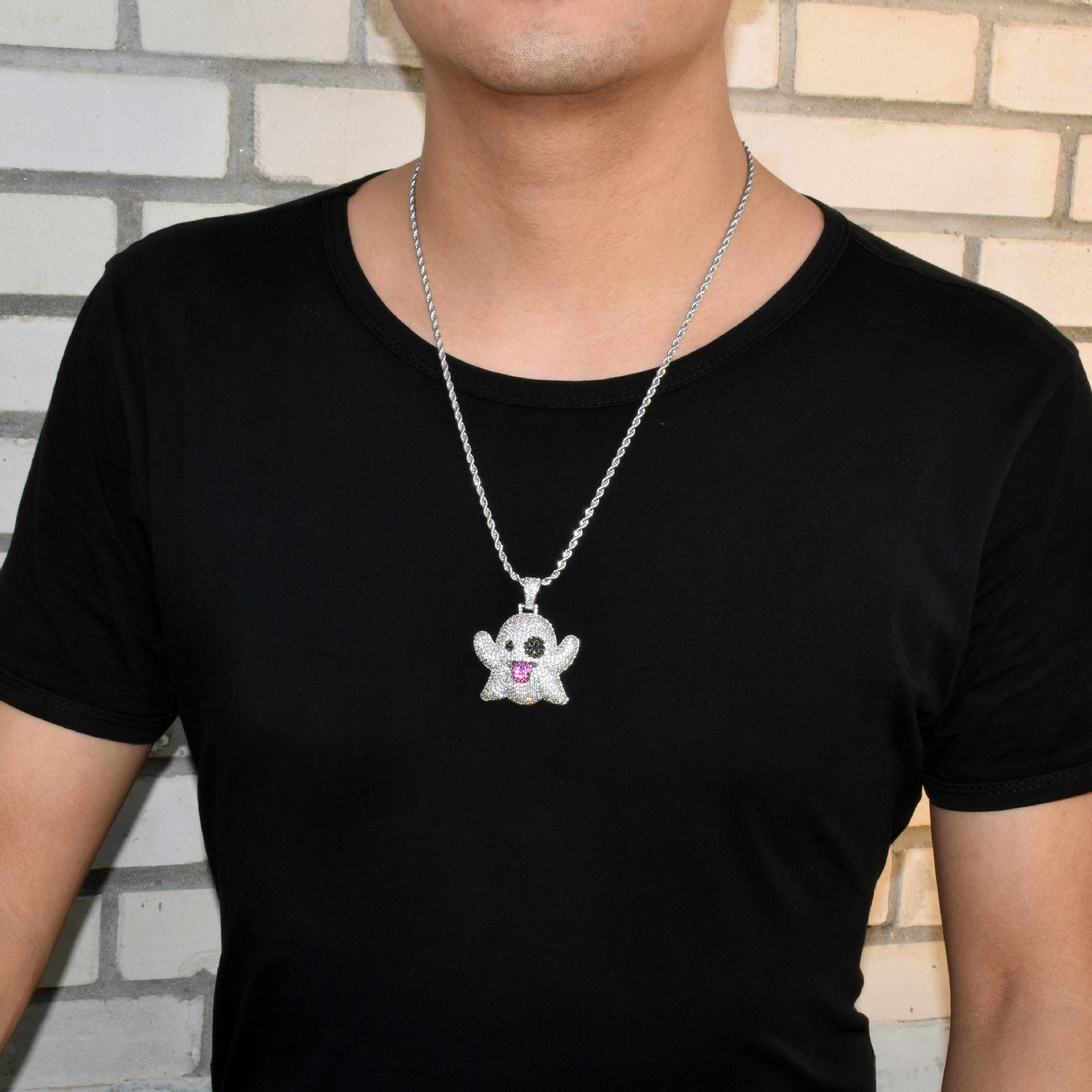 Ghost Funny Expression Hip Hop Pendant Street Hipster Full Of Zircon Necklace