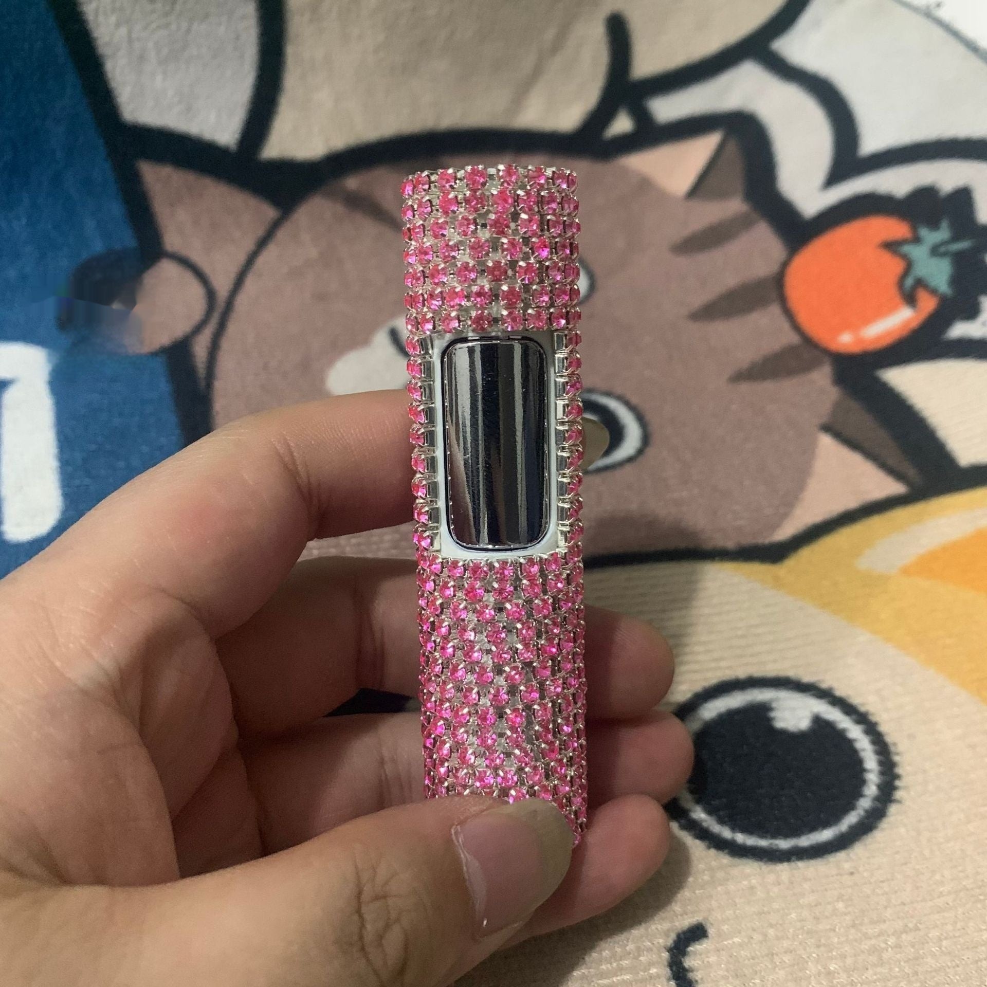 Rhinestone Cylinder Press Flame Windproof Gas Lighters