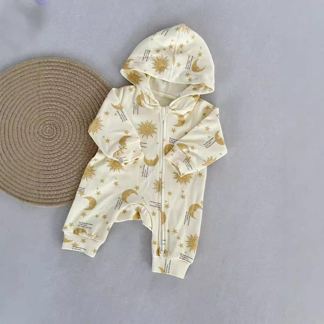 Hooded Pure Cotton Romper Children's Long Sleeve Jumpsuit Outer Wear