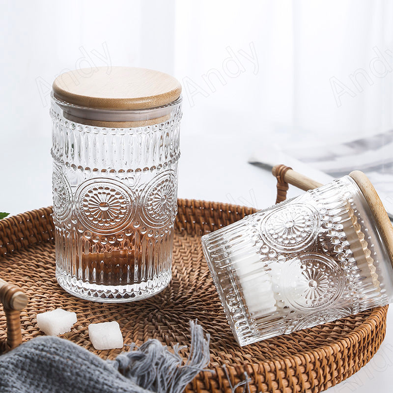 Bocal de rangement rétro en verre estampé hermétique