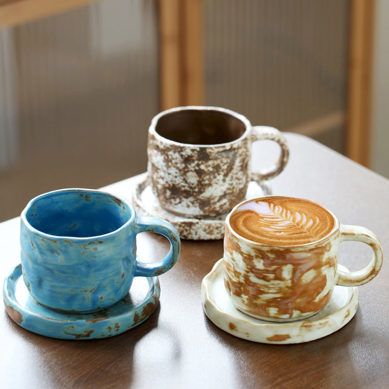 Stoneware Medieval Ceramic Simple Retro Coffee Cup And Saucer Suit