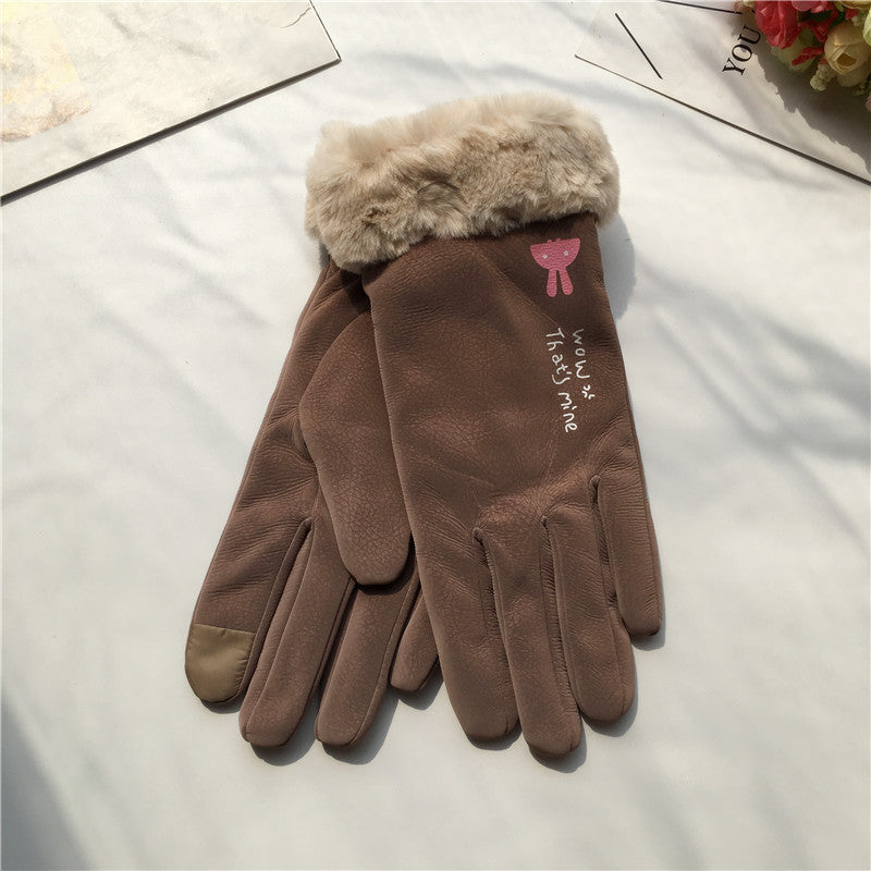 Gants d'équitation d'automne et d'hiver pour femmes, style coréen, alphabet dessin animé, chauds, double couche, doublés polaire