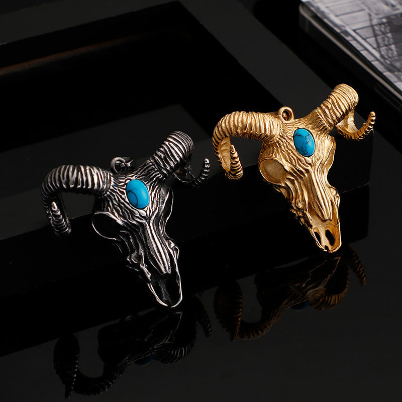 Vintage Demon Satan Hell Sheep Head Warcraft Titanium Steel Pendant Men's Necklace