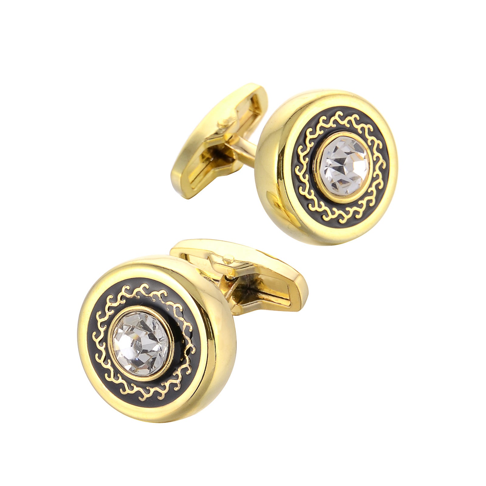 Boutons de manchette ronds dorés de style français pour homme