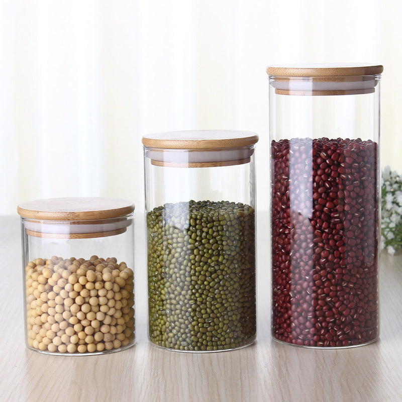 Glass Storage Jar With Bamboo Lid For Storing Tea