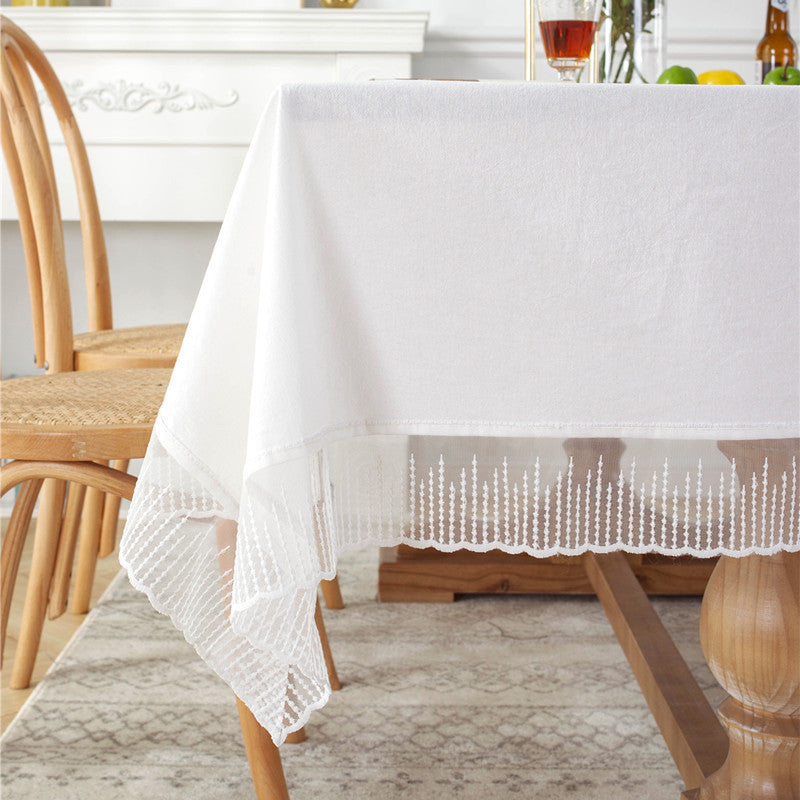 French Romantic Solid Color Cotton Meteor Shower Lace Tablecloth