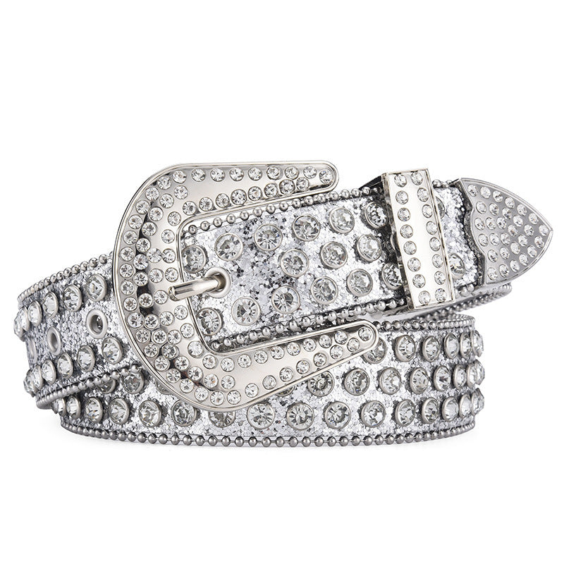 Ceinture unisexe en alliage, style punk rock, avec rivets et strass