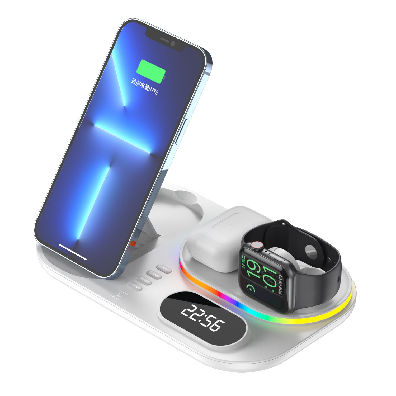 Support de bureau créatif pour téléphone portable trois-en-un compatible avec le chargeur sans fil