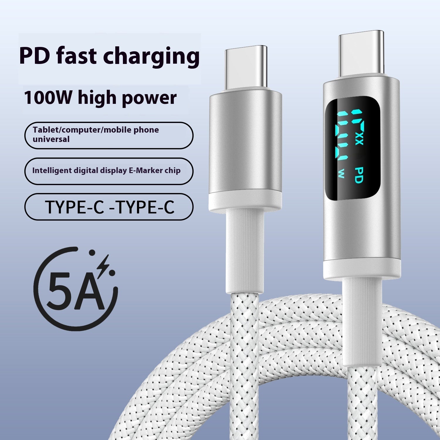 Câble de données de téléphone portable à double Type-C à charge rapide avec affichage numérique