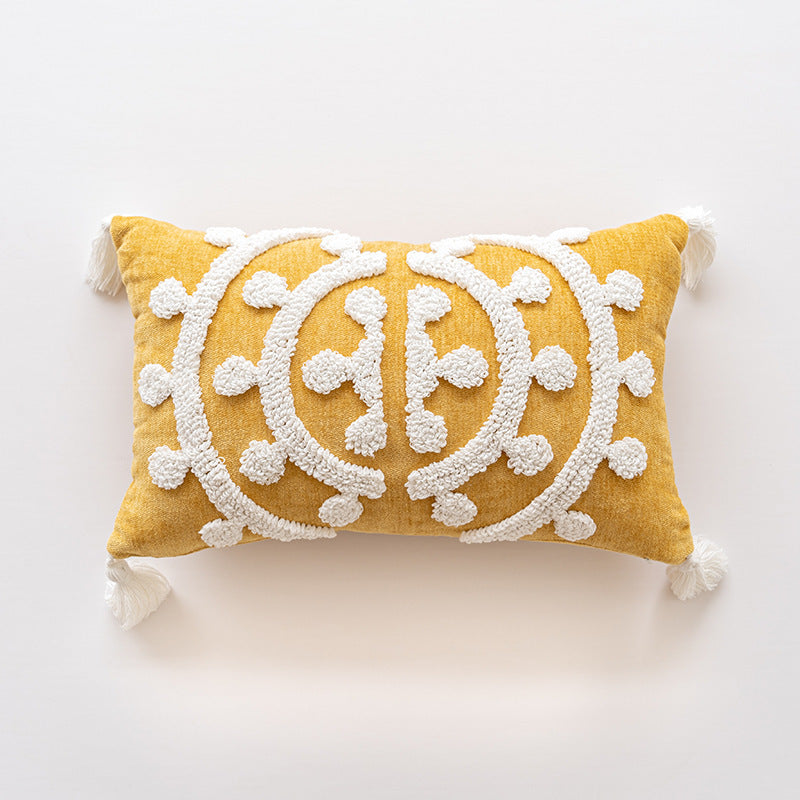 Handmade Embroidery Velvet Embroidery Pillow Cover Craft Cushion Hotel Homestay Tassel Pillow Bedside