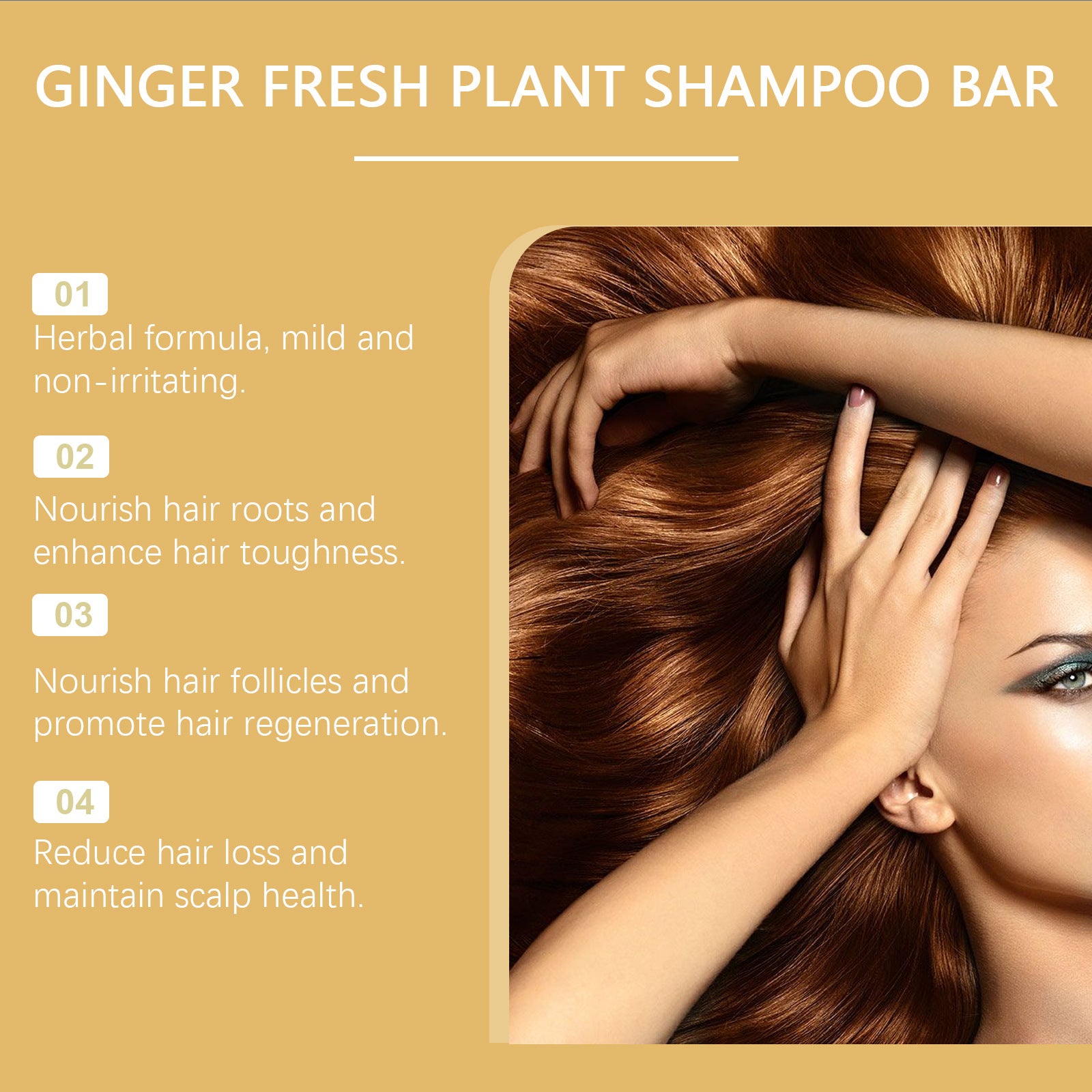 Shampoing Solide au Gingembre Nettoyage du Cuir Chevelu Anti-frisottis