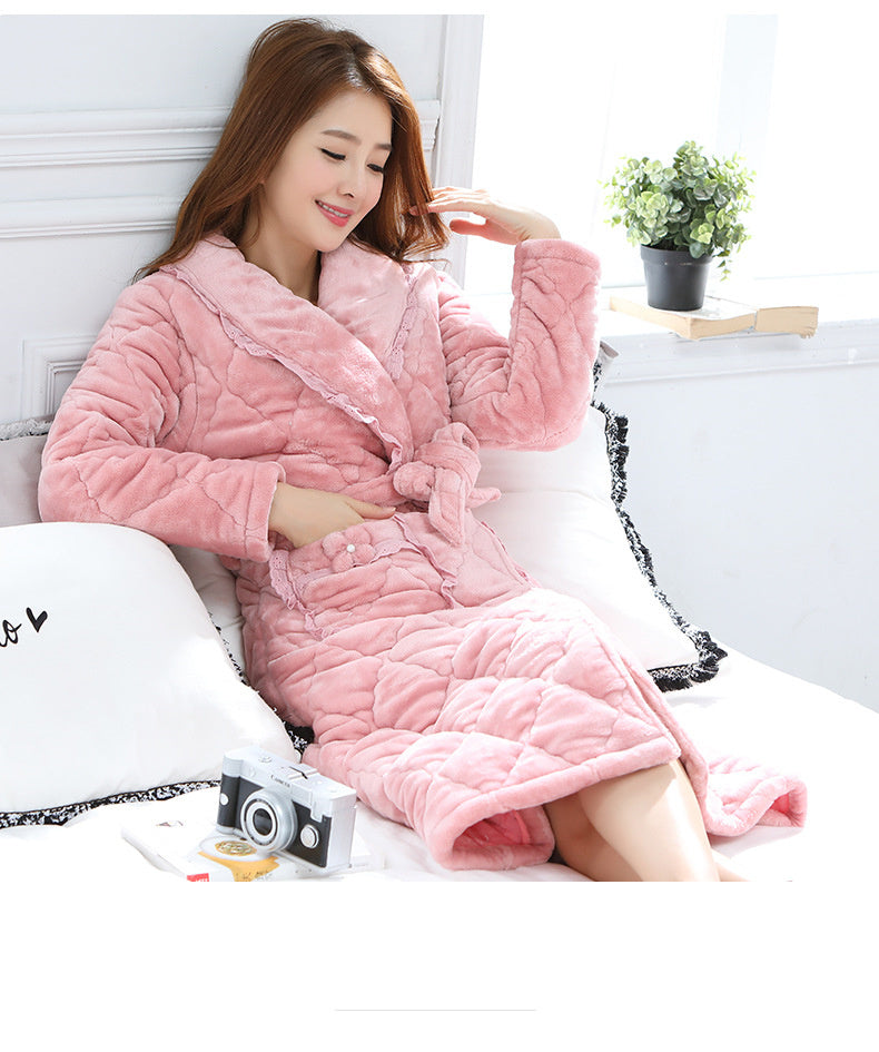 Winter Flannel Couple Nightgown Three-layer Quilted