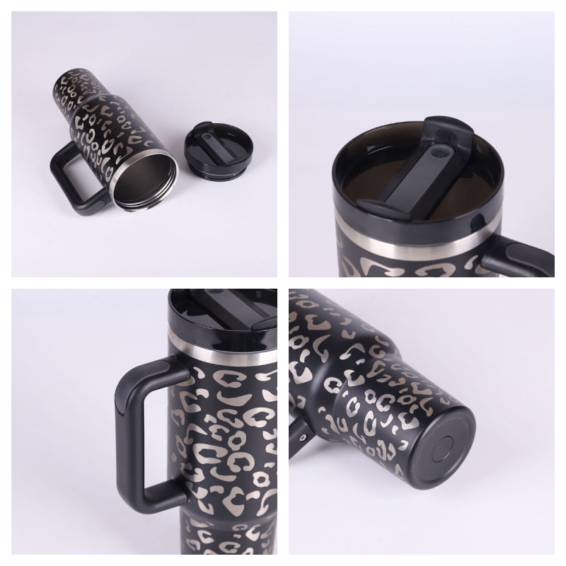 Gobelet isotherme 1,2 L avec poignée et paille, en acier inoxydable, anti-déversement, tasse à café isotherme sous vide avec couvercle, mug conique, cadeaux pour la Saint-Valentin, convient pour la voiture, la salle de sport, le bureau, les voyages