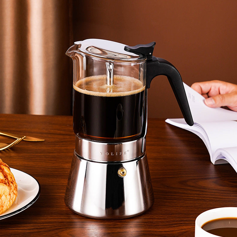 Household Convenient Glass Stainless Steel Coffee Mocha Pot